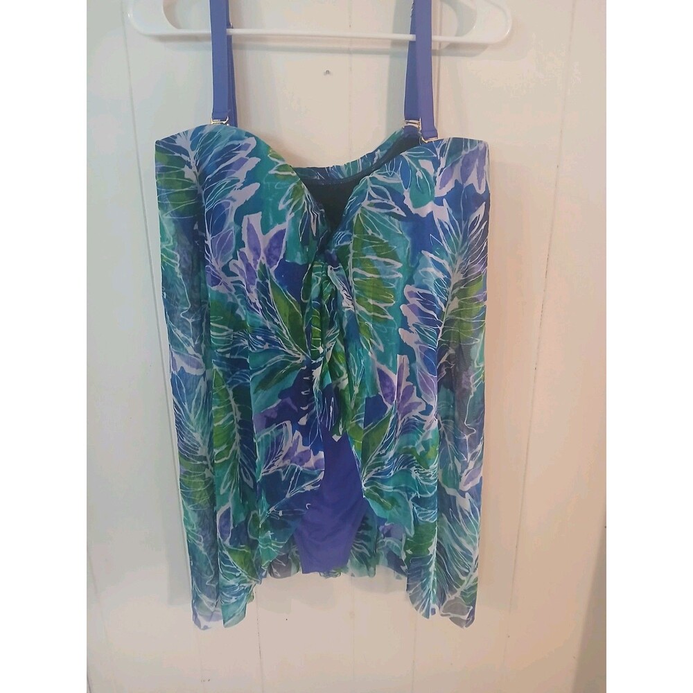 Lauren Ralph Lauren Swimdress 20W Plus Size Purple Tropical Mesh Overlay